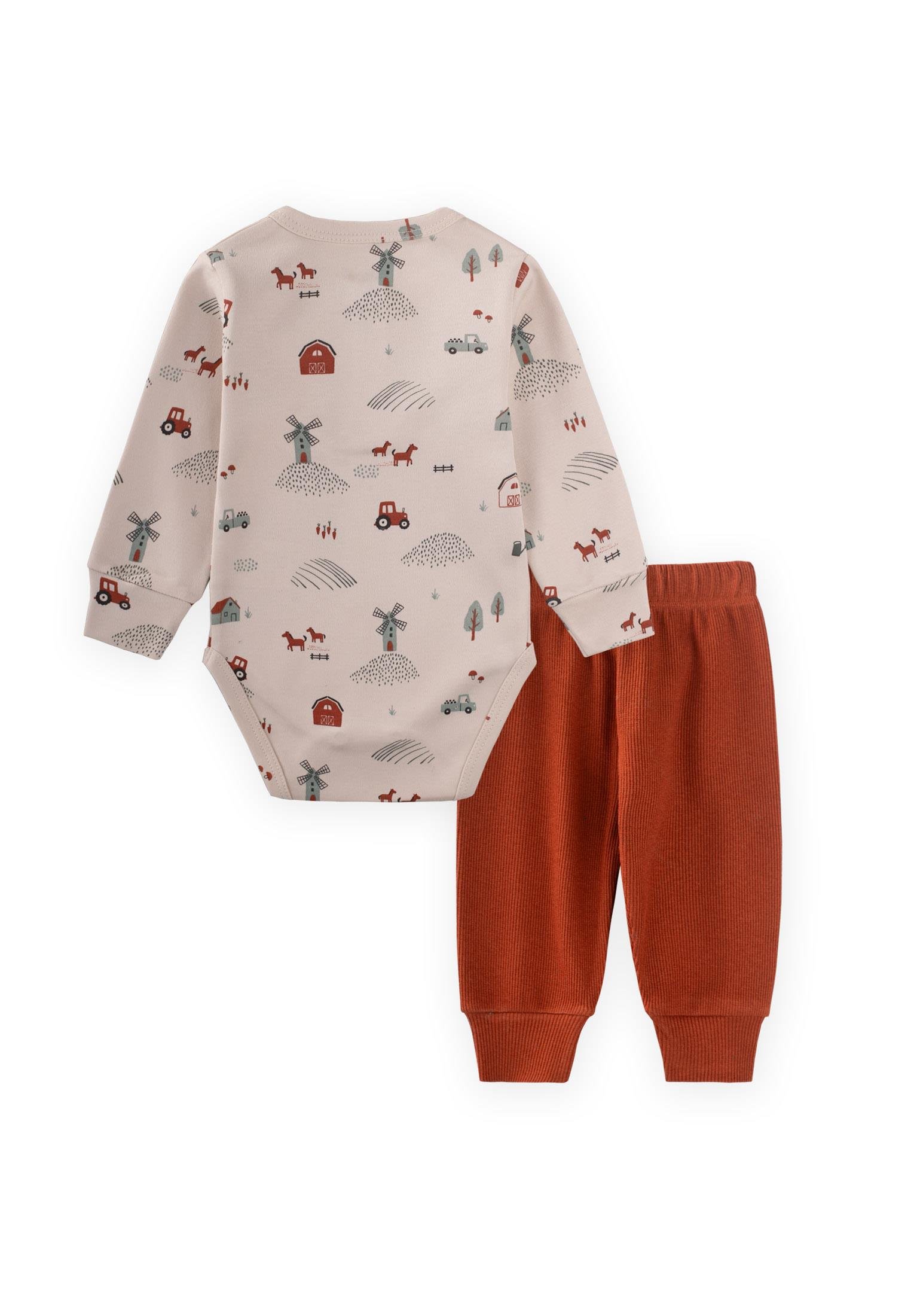 71398-5021ciftlik-desenli-zibin-takim-f3b6d4.jpg Farm Patterned Baby Bodysuit Set 0-3 Years Beige