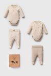 Organic Cotton Newborn Baby Set - Cross Neck Bodysuit and Footed Pants (Beige)