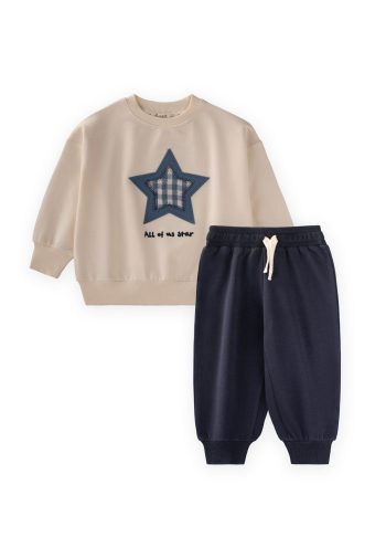 Kids' Ecru and Navy Sweatshirt Set for Ages 1-7