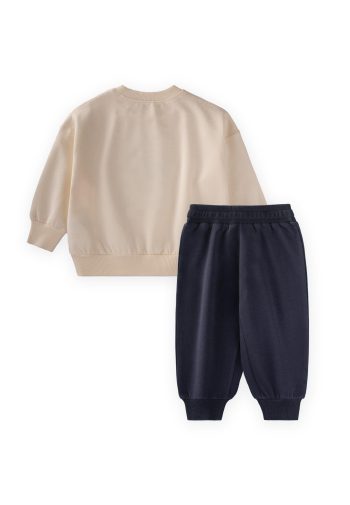 Kids' Ecru and Navy Sweatshirt Set for Ages 1-7