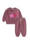 Cherry Print Sweatshirt Set for Ages 2-10 in Dusty Pink