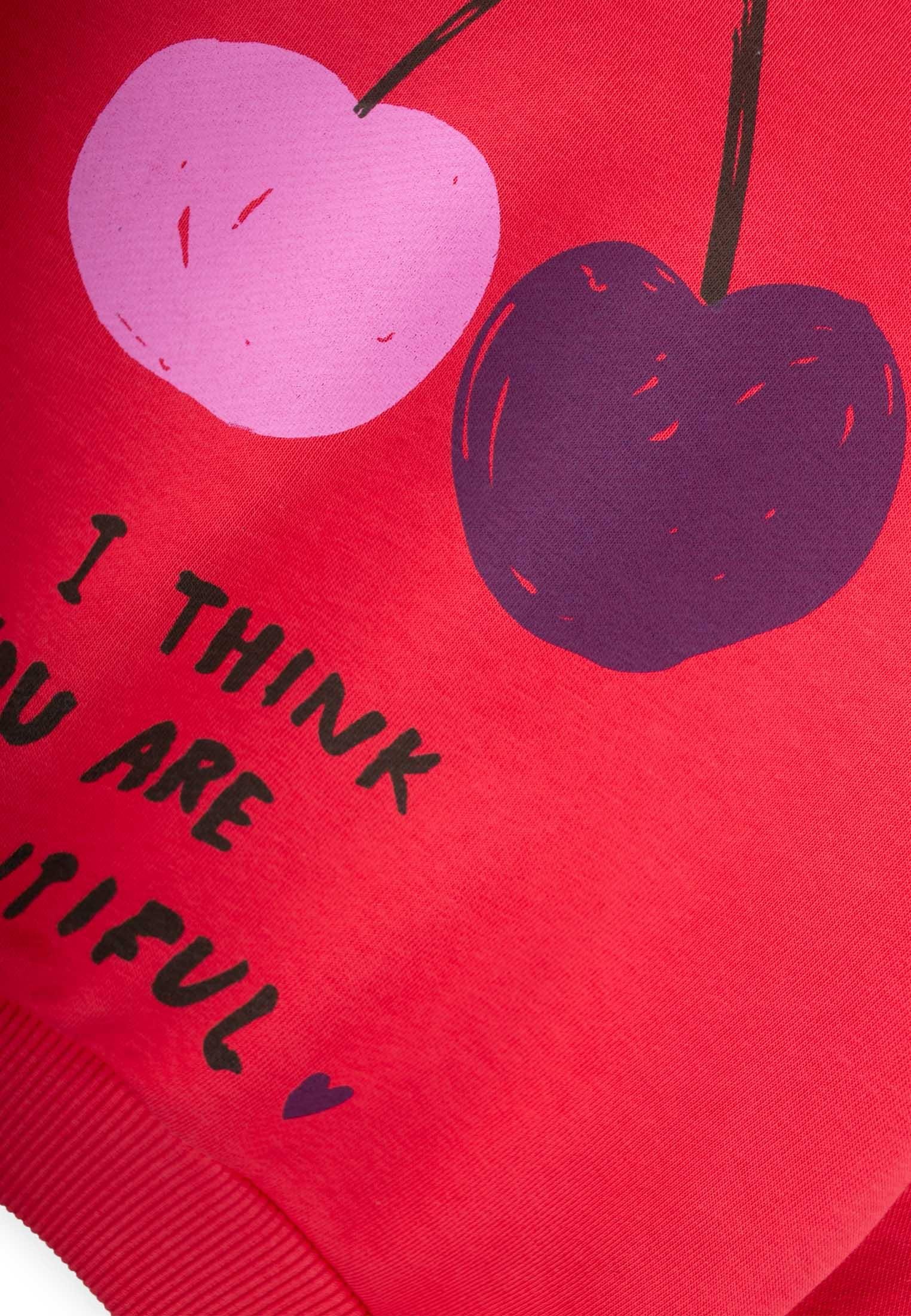 81458-5043kiraz-baskili-sweatshirt-tak-8292c1.jpg Cherry Print Sweatshirt Set for Ages 2-10 Coral