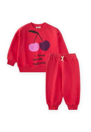 Cherry Print Sweatshirt Set for Ages 2-10 Coral