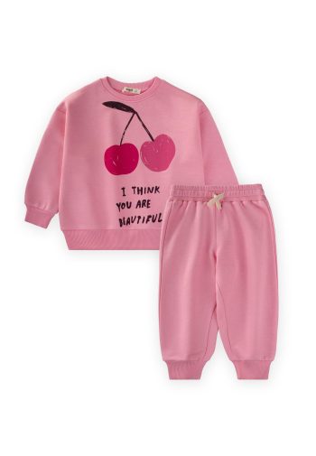 Cherry Print Sweatshirt Set for Ages 2-10 Pink