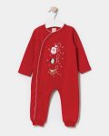 Unisex Cotton Red Christmas Baby Romper - Santa, Penguin, and Reindeer Embroidery