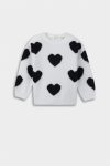 Girls' Heart Patterned Crew Neck Knit Sweater