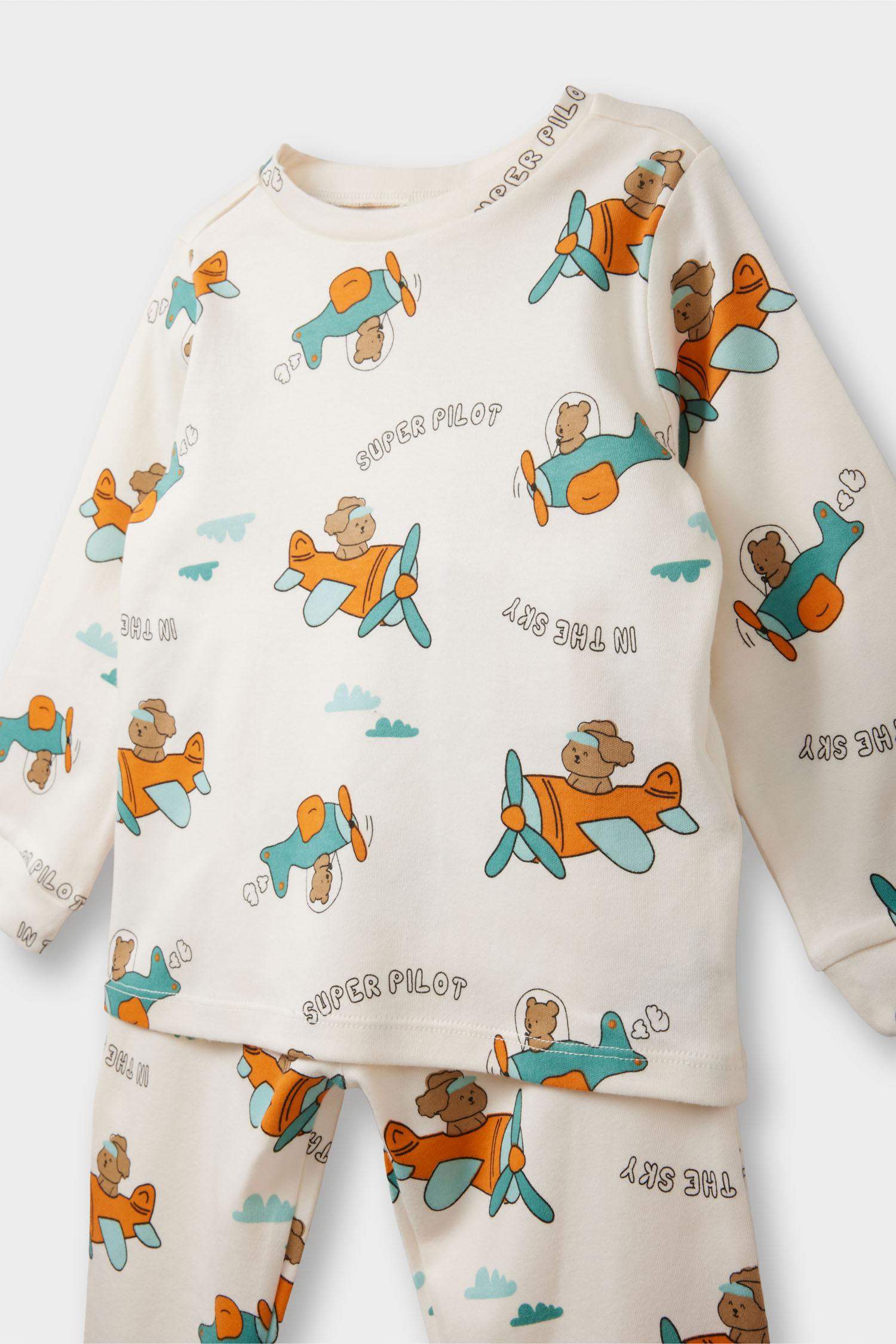 F0552A5_25AU_BE526_08_02.jpg Boys' 4-Piece Pajama Set with Vehicle Print Long Sleeve Top and Pants