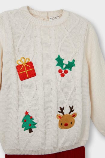 Girls' Baby 2-Piece Set Christmas Themed Knit Sweater Bottoms