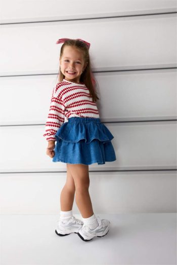 Girls' Elastic Waist Layered Denim Skirt
