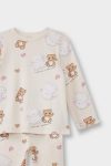 Girls' Baby Pajama Set with Bear Print Long Sleeve Ribbed Top and Long Pants