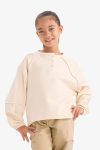 Girls' Oversized Wide Fit Buttoned Crew Neck Sweatshirt