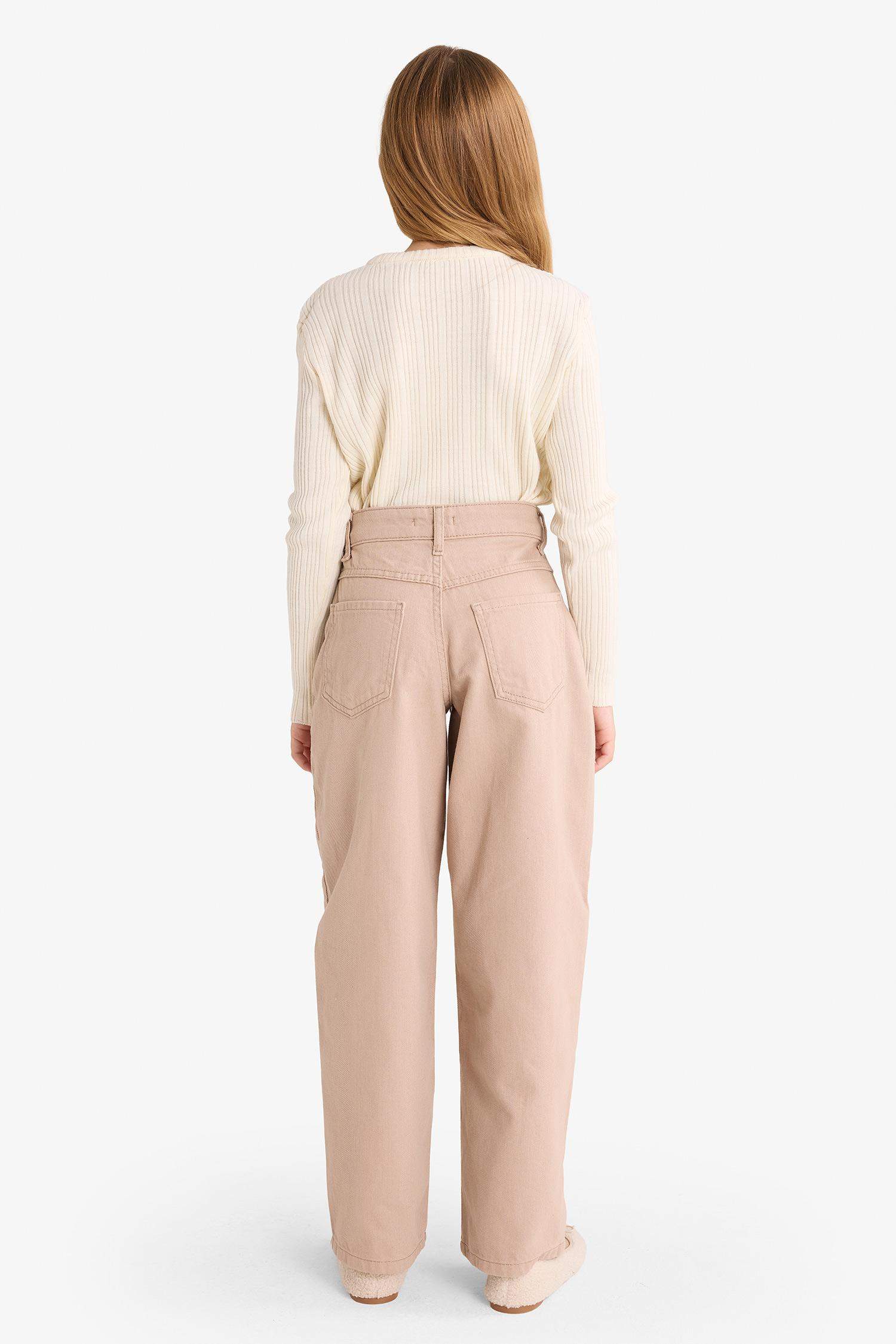 G3696A8_25WN_BN45_04_02.jpg Girls' Baggy Fit Leopard Print Scarf Detail Gabardine Trousers