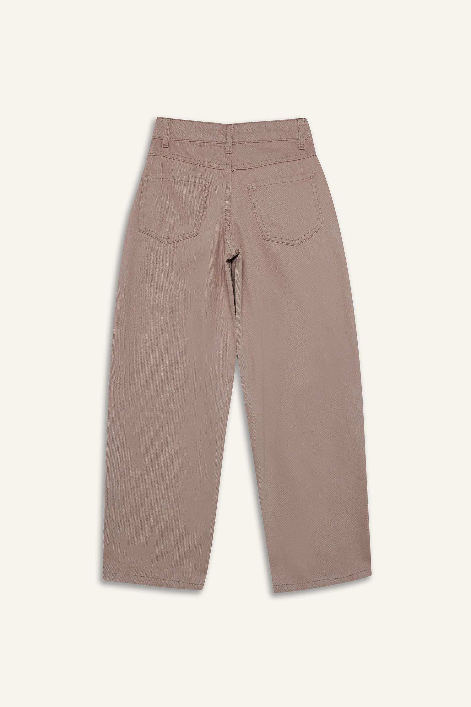 G3696A8_25WN_BN45_07_01.jpg Girls' Baggy Fit Leopard Print Scarf Detail Gabardine Trousers