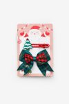 Green Christmas Tree and Checkered Ribbon Bow Hairpin Set