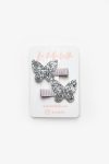 Silver Glitter Butterfly Shaped 2-Piece Girls Hair Clips