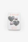 Silver Glitter Heart Shaped Hair Clips for Girls