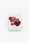 Red Glitter Heart Shaped 2-Piece Girls Hair Clip Set