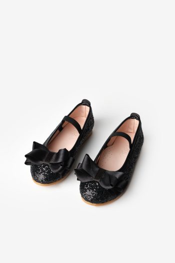 Black Glitter Bow Girl's Shoes