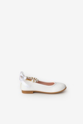 White Pearl Heeled Bow Shoes for Girls
