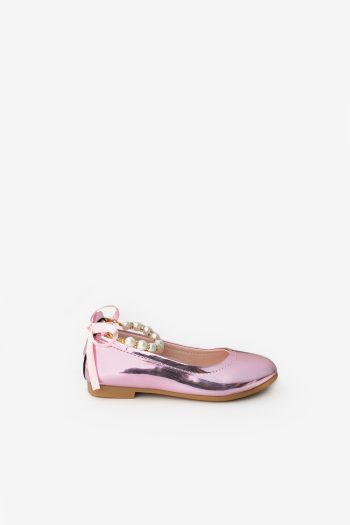 Pink Pearl Heeled Bow Girls' Shoes