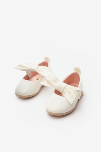 White Patent Velvet Bow Girls' Shoes
