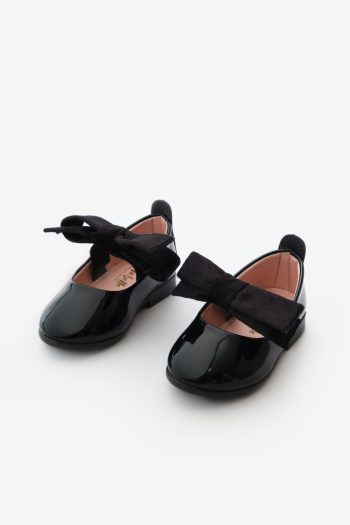 Black Patent Velvet Bow Girls' Shoes