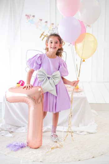 Lilac Dress with Giant Bow Detail for Girls - Celine