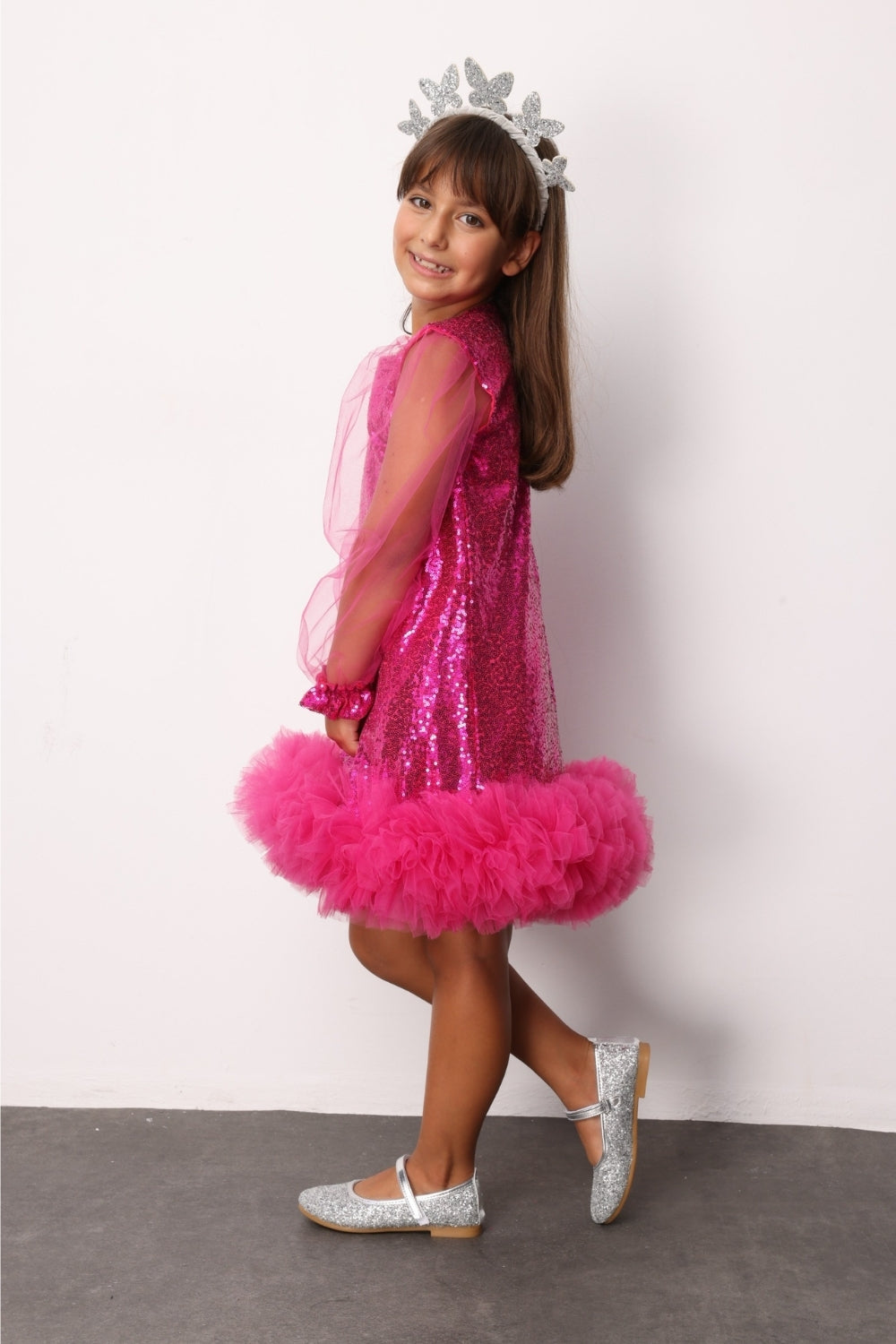 ULMB25AWGDRE014_1008_3.jpg Fuchsia Sequin Tulle Hem Dress for Girls