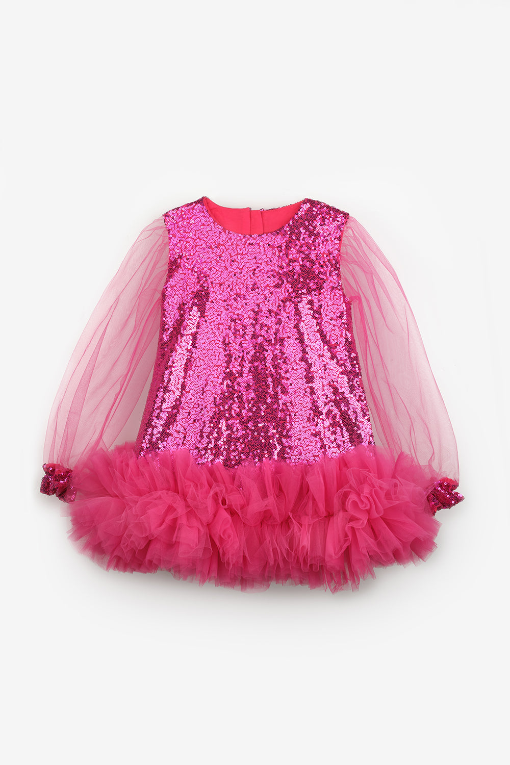 ULMB25AWGDRE014_1008_5.jpg Fuchsia Sequin Tulle Hem Dress for Girls