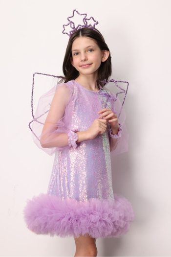 Lilac Sequin Tulle Hem Dress for Girls - Balenca