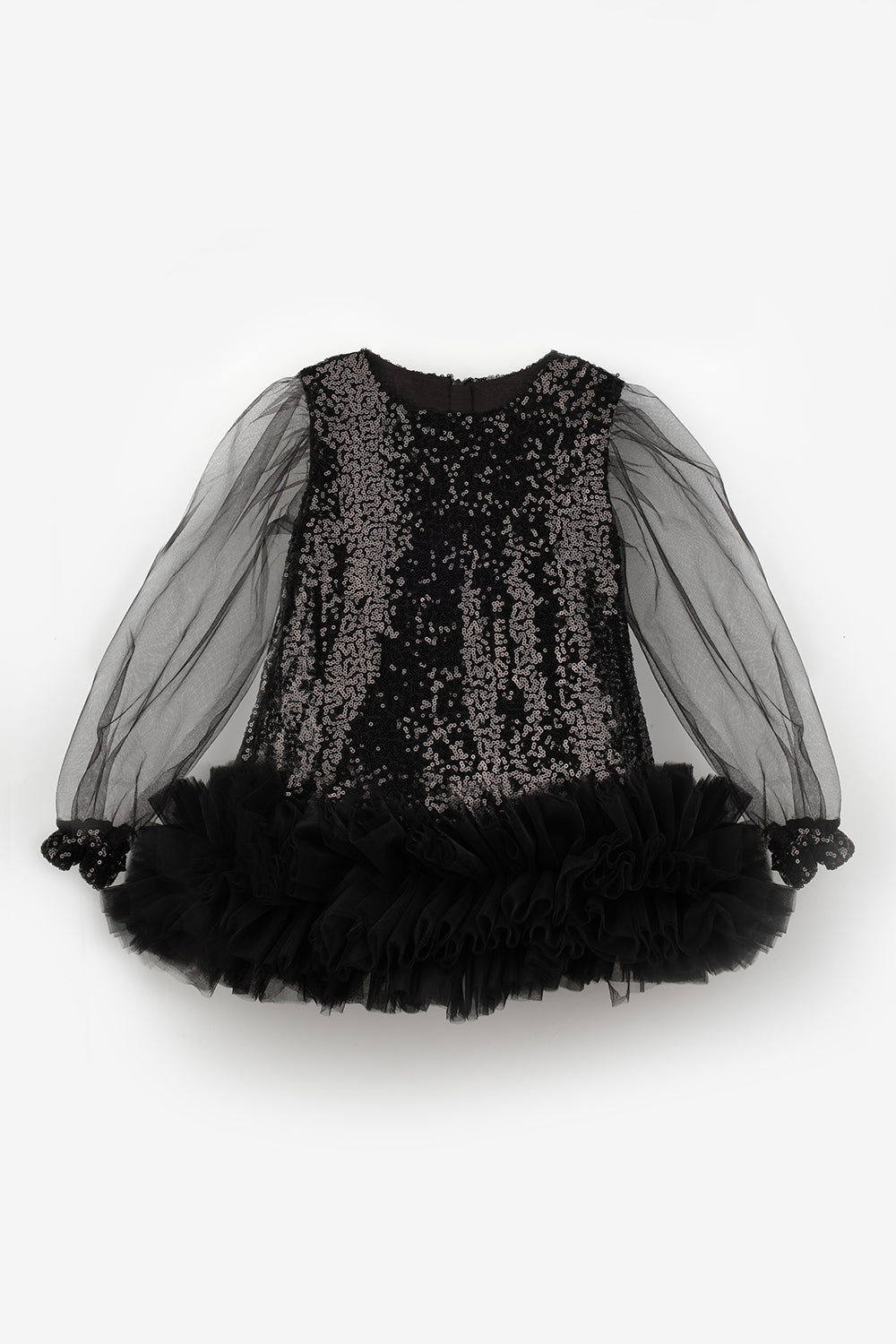 ULMB25AWGDRE014_1034_5.jpg Black Sequin Tulle Hem Dress for Girls - Balenca