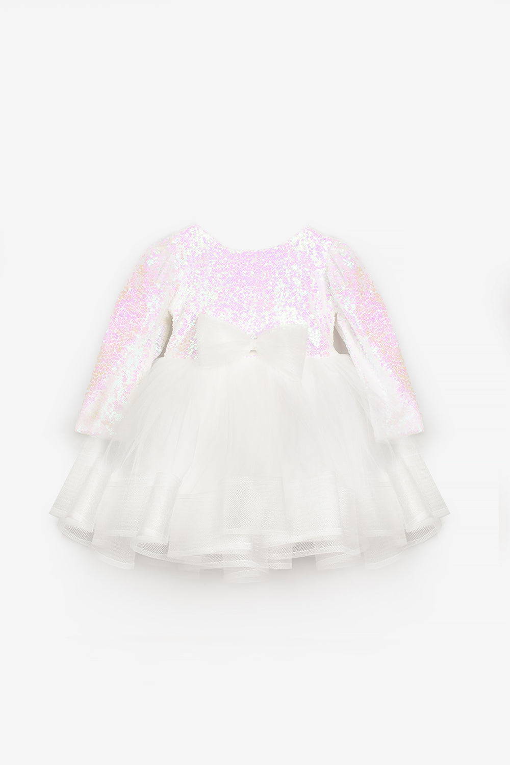 ULMB25AWGDRE015_1005_5.jpg White Sequin Textured Bow Detail Girls Dress - Irene