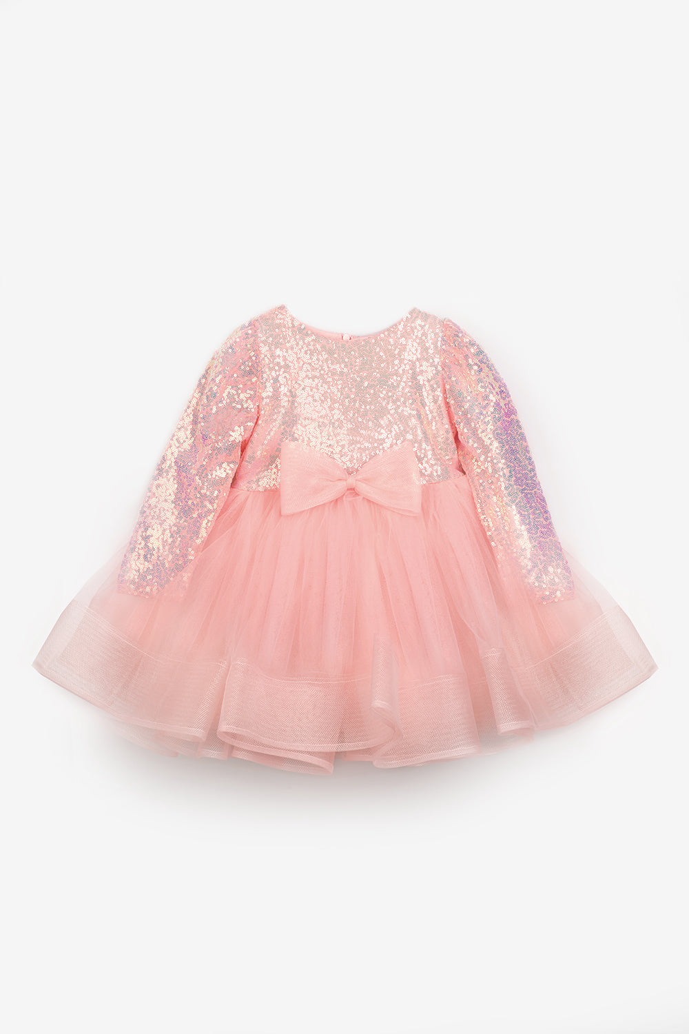 ULMB25AWGDRE015_1035_5.jpg Salmon Sequin Striped Bow Detail Girls Dress