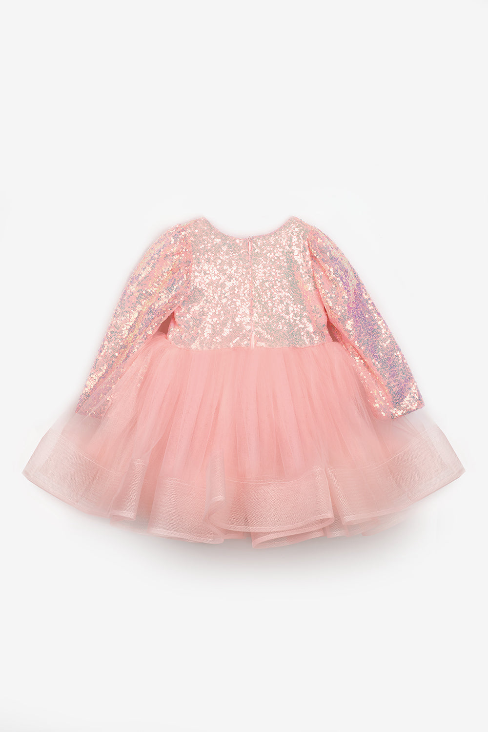 ULMB25AWGDRE015_1035_6.jpg Salmon Sequin Striped Bow Detail Girls Dress