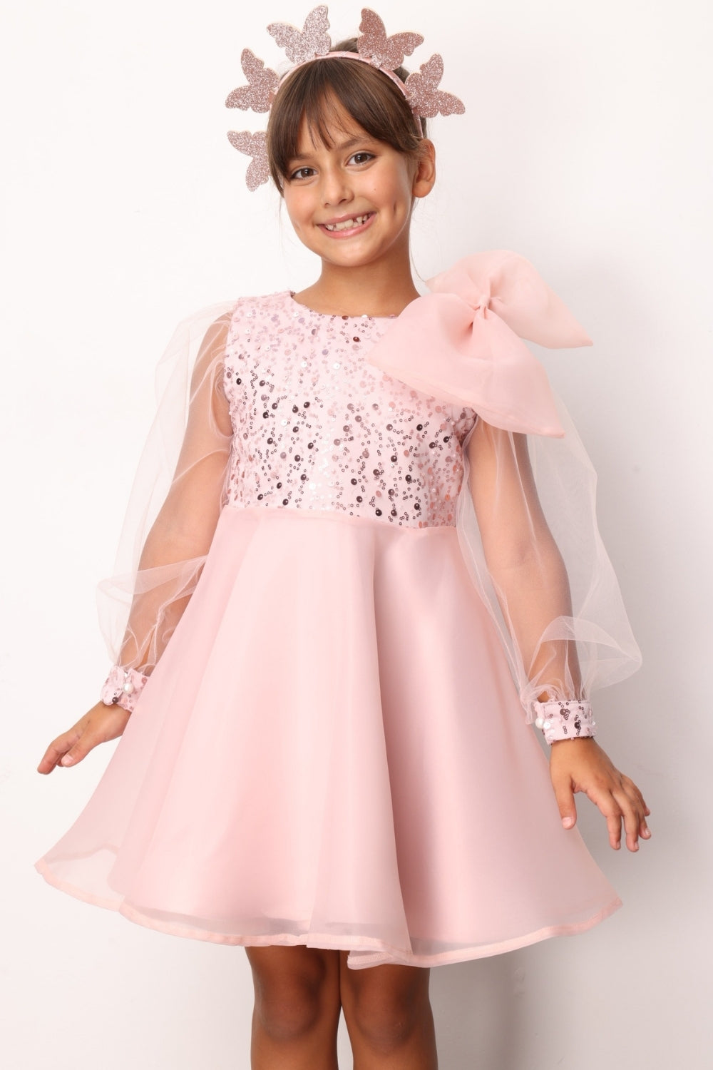 ULMB25AWGDRE016_1030_3.jpg Pink Bow Detail Sequin Dress for Girls - Wendy