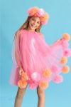 Fuchsia Long Sleeve Dress with Pom Pom Details for Girls - Kathy