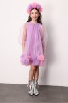 Lilac Long Sleeve Dress with Pom Pom Detail for Girls - Kathy