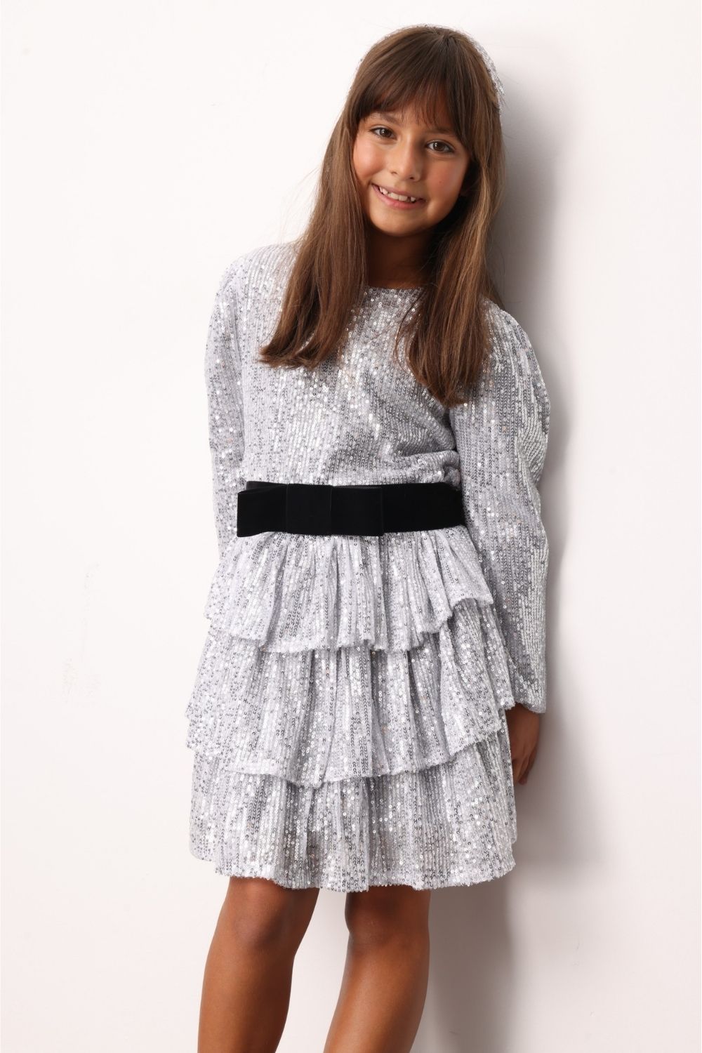 ULMB25AWGDRE019_1011_3.jpg Silver Sequin Layered Girl's Dress - Liona