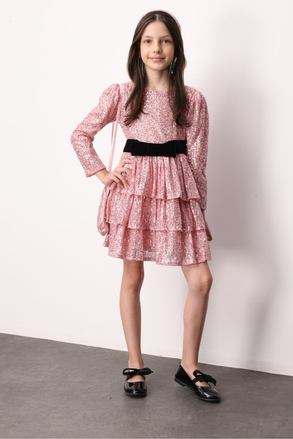 ULMB25AWGDRE019_1028_2.jpg Pink Sequin Tiered Girls Dress - Liona