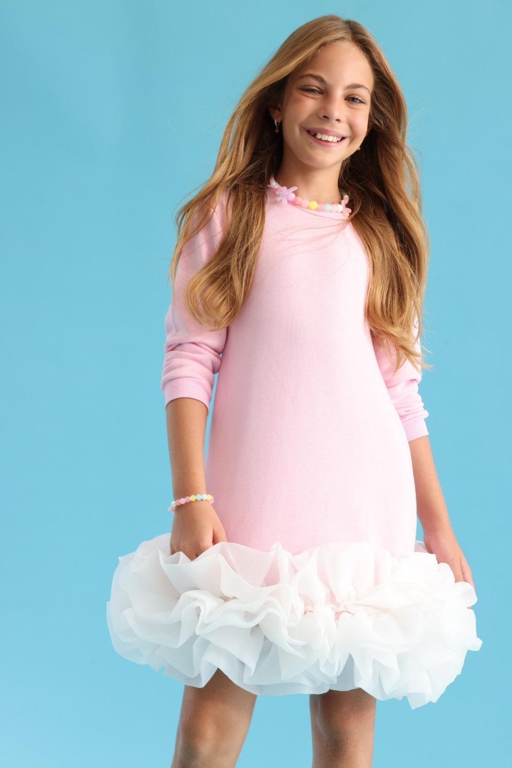 ULMB25AWGDRE021_1028_2.jpg Pink Ruffled Hem Dress for Girls - Alix