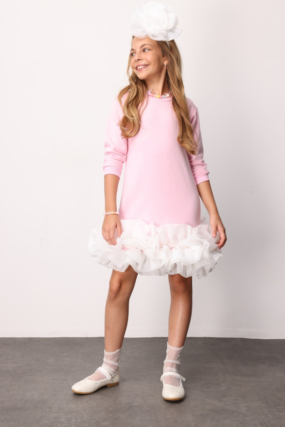 ULMB25AWGDRE021_1028_3.jpg Pink Ruffled Hem Dress for Girls - Alix