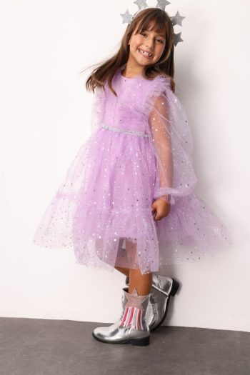 Lilac Ruffled Shoulder Star Dress for Girls - Stella