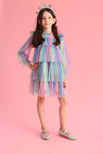 Multicolored Star Print Layered Dress for Girls - Chloe