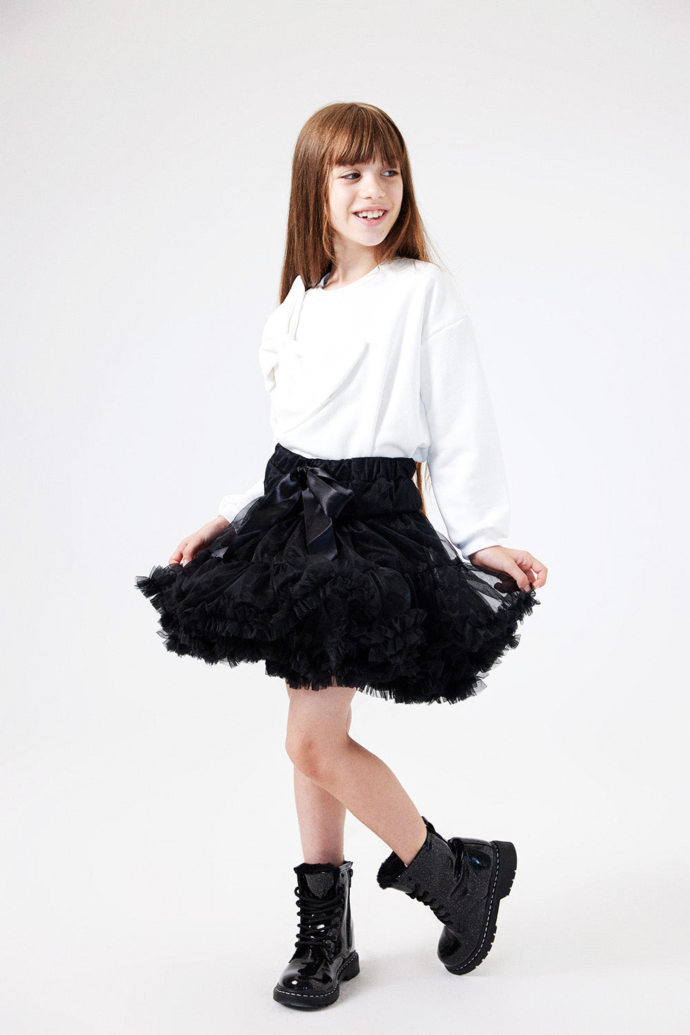 ULMB25AWGSWT002_1007_2.jpg Ecru Bow Front Girls' Sweatshirt - Sophie