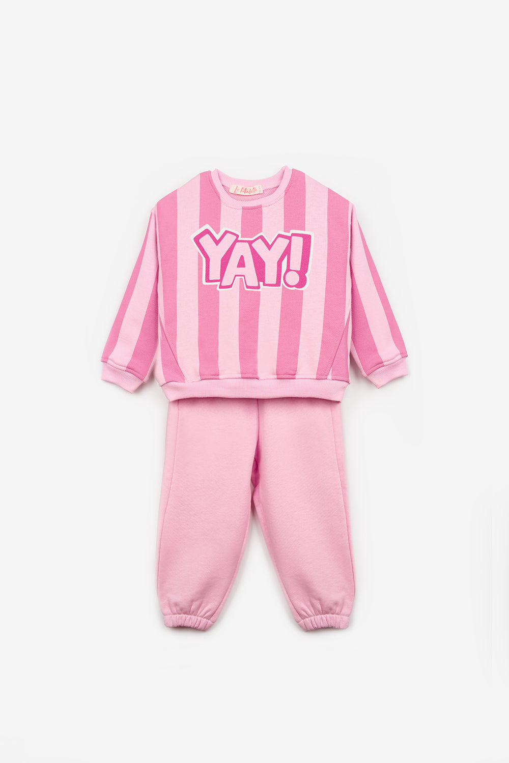 ULMB25AWGTRC004_1028_5.jpg Pink Bow Printed Striped Girls' Tracksuit Set - Phoebe