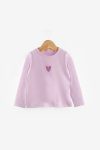Lilac Heart Embroidered Ribbed Girl's T-Shirt