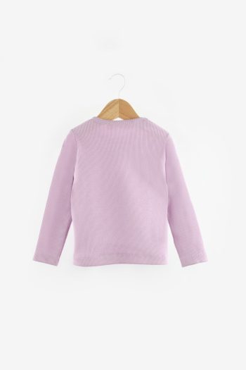 Lilac Heart Embroidered Ribbed Girl's T-Shirt