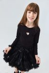 Black Ribbed T-Shirt with Heart Embroidery for Girls