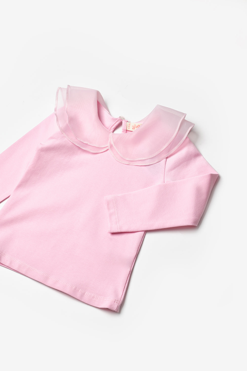 ULMB25AWGTSH003_1028_7.jpg Pink Organza Collared Girls' T-Shirt