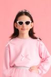 Pink Bow Detailed Girls Sweatshirt